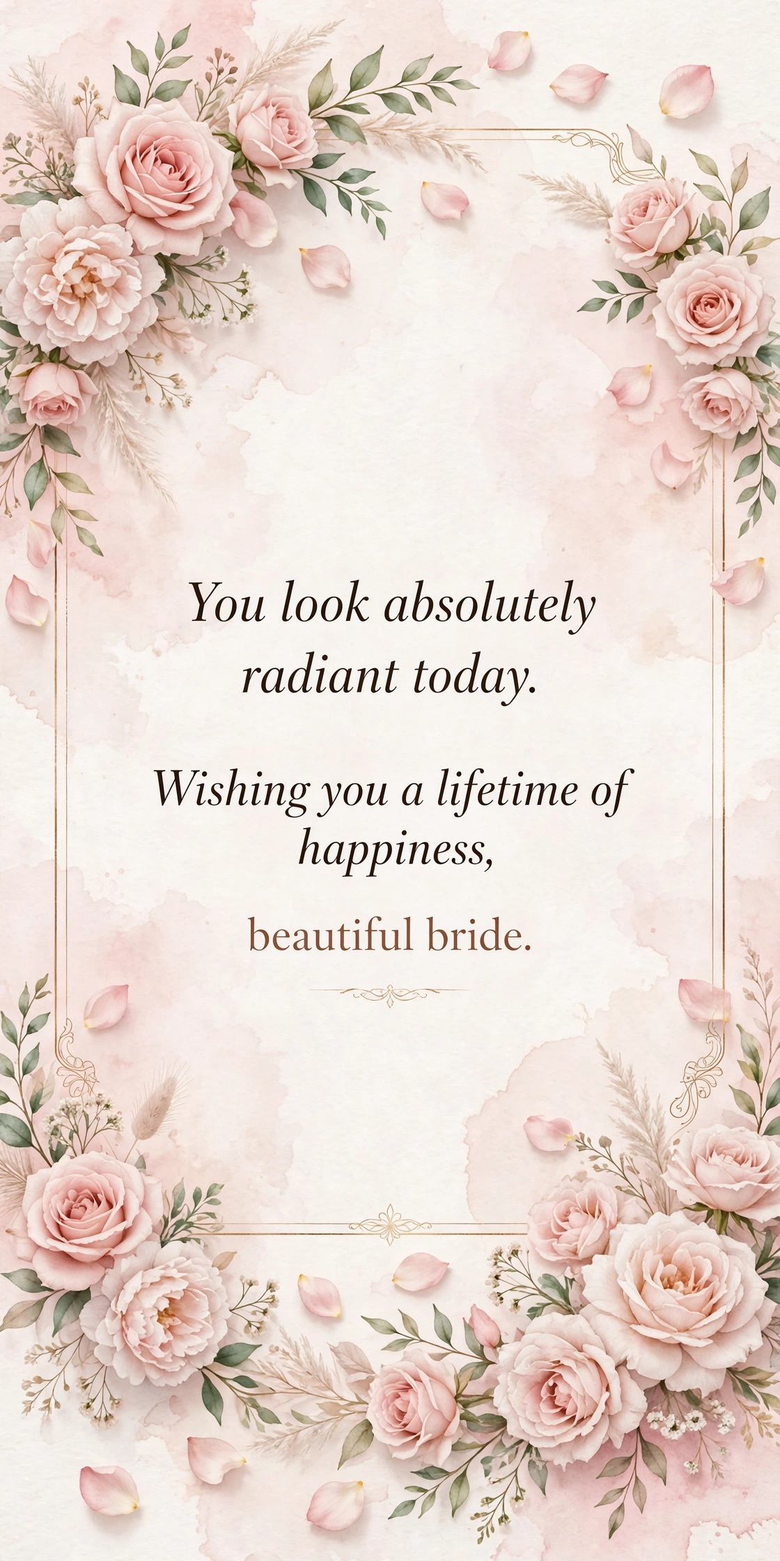 Wedding wishes for the bride quote card with roses and elegant design