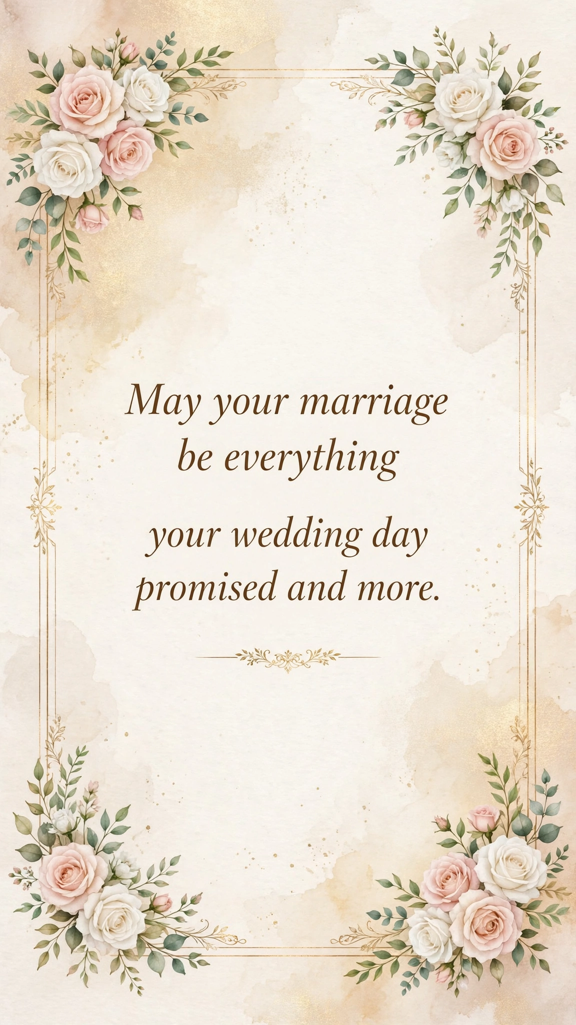 Heartfelt wedding wishes quote card with elegant flowers and soft gold design